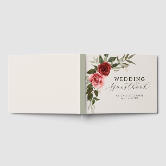 Elegante Waterverf roze en rode rozen bruiloft Gastenboek (Volledig)