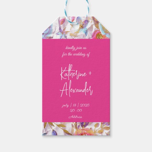 Elegante waterverf roze en witte bloemen cadeaulabel (Voorkant)