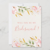 Elegante Waterverf Roze & Goud Bruidsmeisje Voorst Kaart (Voorkant)