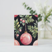 Elegante Waterverf Roze Groen Bauble Christmas Feestdagenkaart (Staand voorkant)
