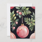 Elegante Waterverf Roze Groen Bauble Christmas Feestdagenkaart (Voorkant)