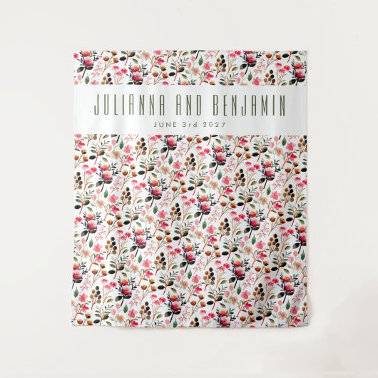 Elegante Waterverf Roze Groene Aangepaste Trouw Wandkleed (Voorkant)