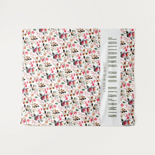 Elegante Waterverf Roze Groene Aangepaste Trouwdag Wandkleed (Voorkant (horizontaal))