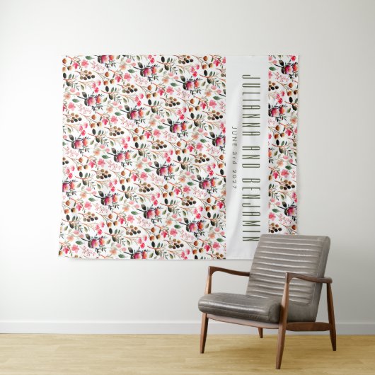 Elegante Waterverf Roze Groene Aangepaste Trouwdag Wandkleed