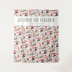 Elegante Waterverf Roze Groenelementen Custom Brui Wandkleed