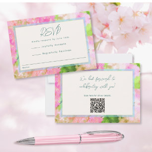 Elegante Waterverf Roze Hortensia Tuin Bruiloft RSVP Kaartje