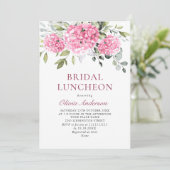 Elegante Waterverf Roze Hydrangea BRIDAL LUNCHEON Kaart (Staand voorkant)