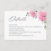Elegante Waterverf Roze Hydrangea Bruiloft Details Informatiekaartje (Voorkant)