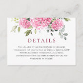 Elegante Waterverf Roze Hydrangea Bruiloft Details Informatiekaartje (Voorkant)