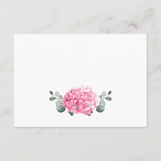 Elegante Waterverf Roze Hydrangea Bruiloft Details Informatiekaartje (Achterkant)