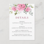 Elegante Waterverf Roze Hydrangea Bruiloft Details Informatiekaartje (Voorkant)