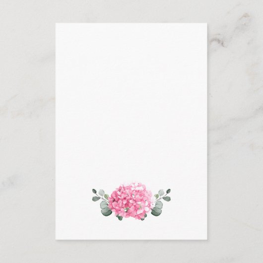Elegante Waterverf Roze Hydrangea Bruiloft Details Informatiekaartje (Achterkant)