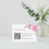 Elegante Waterverf Roze Hydrangea Bruiloft Details Informatiekaartje (Staand voorkant)