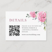 Elegante Waterverf Roze Hydrangea Bruiloft Details Informatiekaartje (Voorkant)