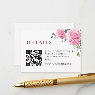 Elegante Waterverf Roze Hydrangea Bruiloft Details Informatiekaartje
