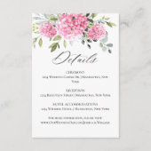 Elegante Waterverf Roze Hydrangea Bruiloft Details Informatiekaartje (Voorkant)