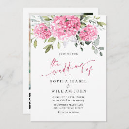 Elegante Waterverf Roze Hydrangea foto bruiloft Kaart
