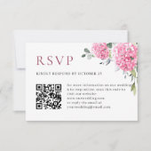 Elegante Waterverf Roze Hydrangea QR code Bruiloft RSVP Kaartje (Voorkant)