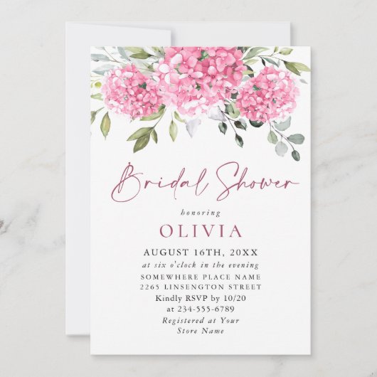 Elegante Waterverf Roze Hydrangea VRIJGEZELLENFEES Kaart (Voorkant)