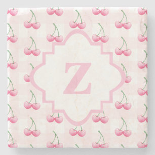 Elegante Waterverf Roze Kers Monogram Stenen Onderzetter