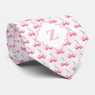 Elegante Waterverf Roze Kers Monogram Stropdas
