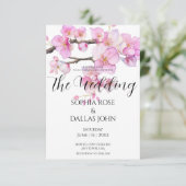 Elegante waterverf roze kersenbloesems Huwelijk Kaart (Staand voorkant)