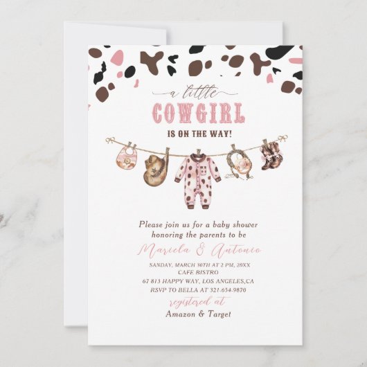 Elegante Waterverf Roze Kleine Cowgirl Baby Showe Kaart (Voorkant)