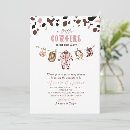 Elegante Waterverf Roze Kleine Cowgirl Baby Showe Kaart (Staand voorkant)