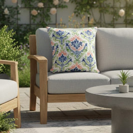 Elegante Waterverf Roze Koraal Blauw Damask Patter Kussen