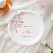 Elegante Waterverf Roze Lelie Bloemige Baby Shower
