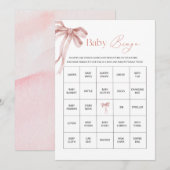 Elegante Waterverf Roze Lint Bow Meisje Baby Showe Feestdagenkaart (Voorkant / Achterkant)