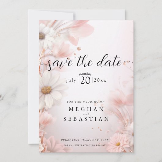 Elegante Waterverf Roze Madeliefjes Save The Date (Voorkant)