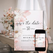 Elegante Waterverf Roze Madeliefjes Save The Date