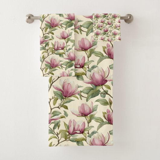 Elegante waterverf roze magnolia bloemen bad handdoek (Insitu)