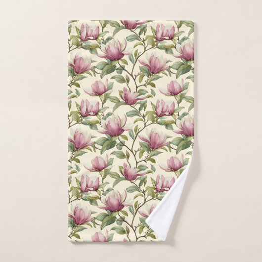Elegante waterverf roze magnolia bloemen bad handdoek (Handdoek)
