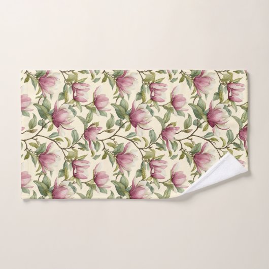 Elegante waterverf roze magnolia bloemen bad handdoek (Handdoek)
