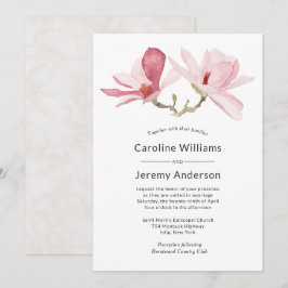 Elegante Waterverf Roze Magnolia Bruiloft Kaart