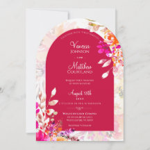 Elegante waterverf roze oranje bloemboog bruiloft