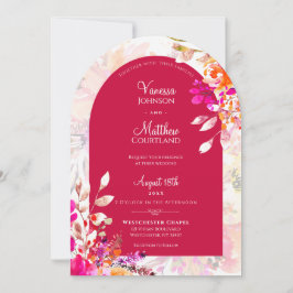 Elegante Waterverf Roze Oranje Bloemrijke Boog Huw Kaart