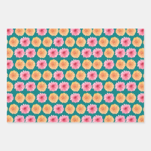 Elegante Waterverf Roze & Oranje Dahlia Flower Inpakpapier Vel (Voorkant 2)