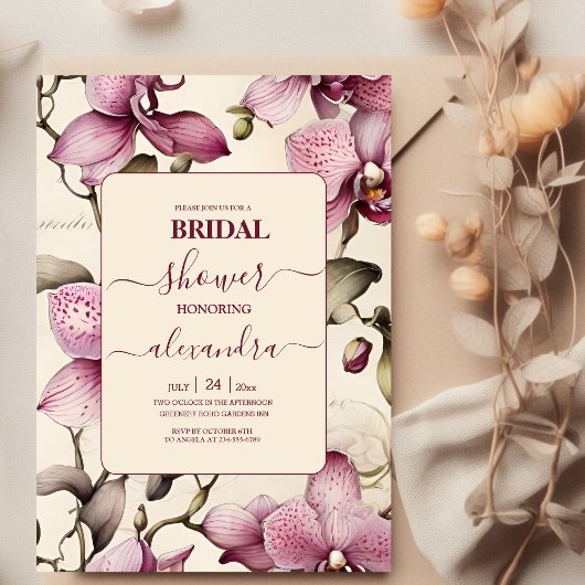 Elegante Waterverf Roze Orchidee Bridal Kaart