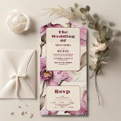 Elegante Waterverf Roze Orchidee Bruiloft All In One Uitnodiging