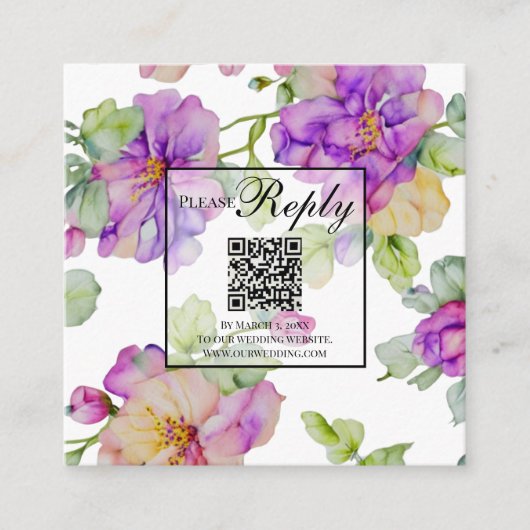 Elegante waterverf roze paarse oranje QR-code Informatiekaartje (Voorkant)