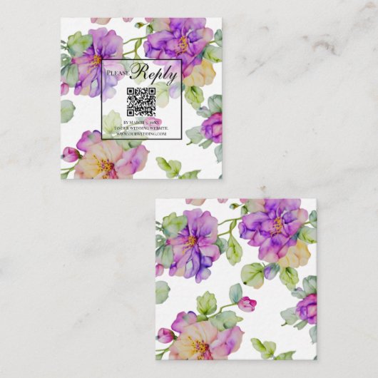 Elegante waterverf roze paarse oranje QR-code Informatiekaartje (Voorkant / Achterkant)