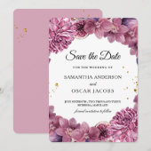 Elegante waterverf roze & paarse orchideeën & vijg save the date (Voorkant / Achterkant)