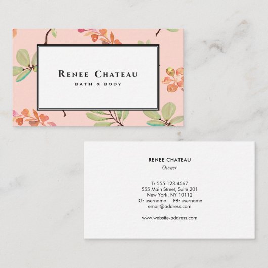 Elegante Waterverf Roze Peach Professional Visitekaartje (Voorkant / Achterkant)