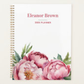 Elegante Waterverf Roze Peonis 2024 gepersonalisee Planner (Voorkant)