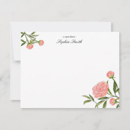Elegante waterverf roze pioen bloem plat bedankkaart
