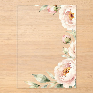 Elegante waterverf roze pioen bloemige achtergrond acryl uitnodigingen