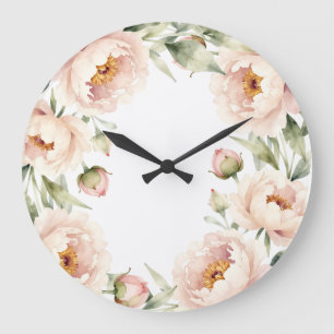 Elegante waterverf roze pioen bloemige achtergrond grote klok